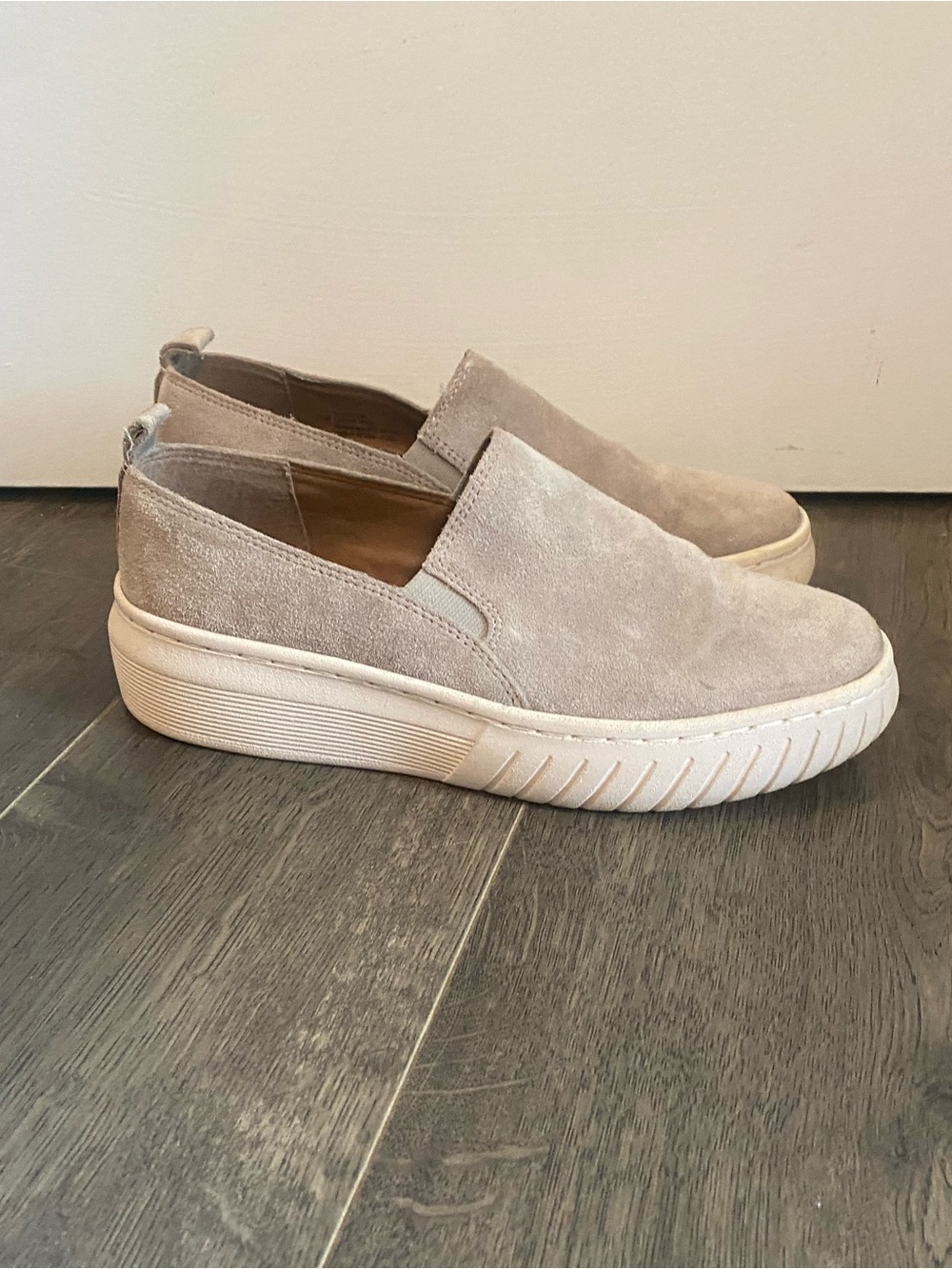 Sofft Taupe Gray Suede Slip-On Platform Sneakers - Picture 2 of 8
